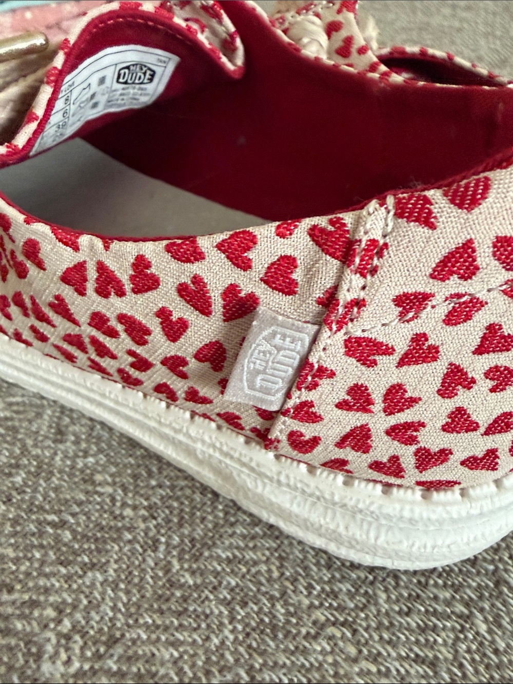 Hey Dude Wendy Love Canvas Slip-Ons - Red Hearts on Cream - Picture 5 of 7